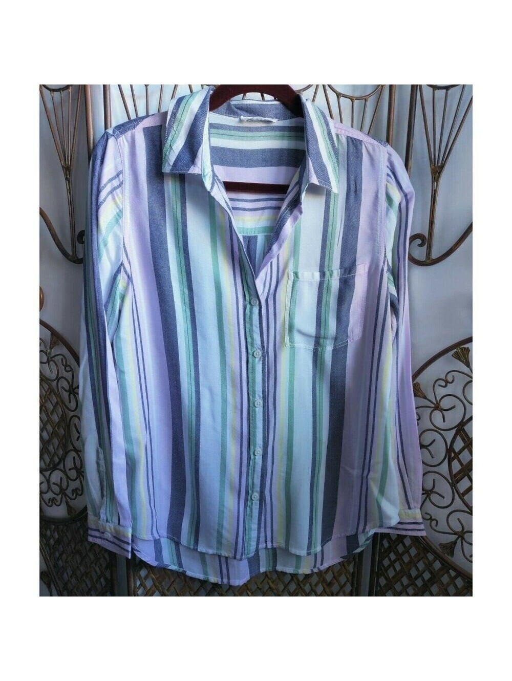 beachlunchlounge Striped Button-Up Shirt - Pastel Colors, Long Sleeve, Size M